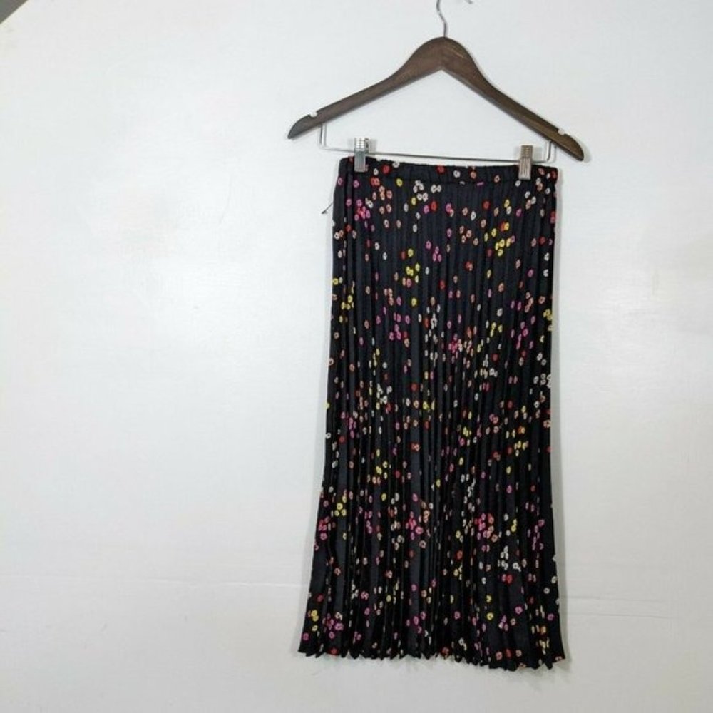 HALOGEN Black Floral Print Pleated Midi Skirt NWOT XS Petite - Picture 4 of 4